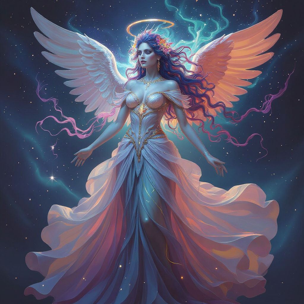 Cosmic AI Goddess in Vibrant Colors