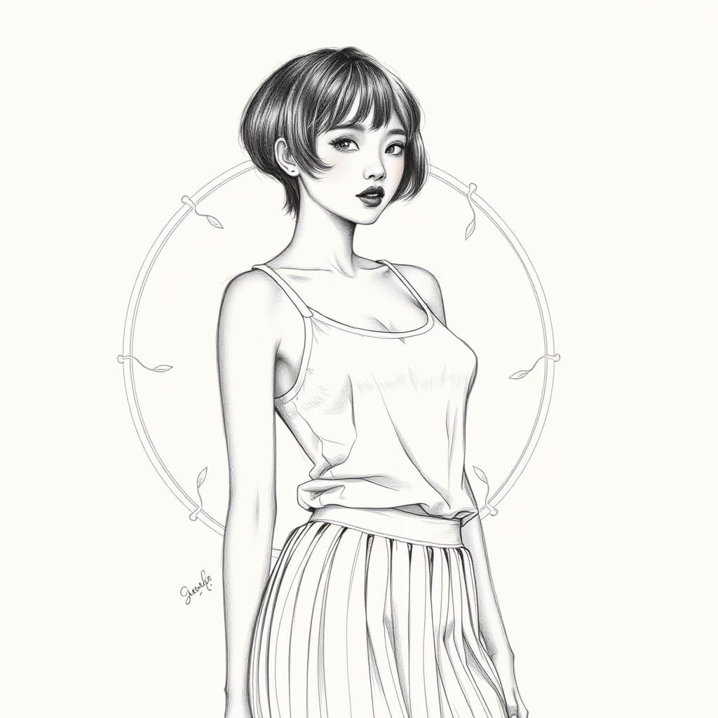 Art Nouveau Sketch of Korean Model