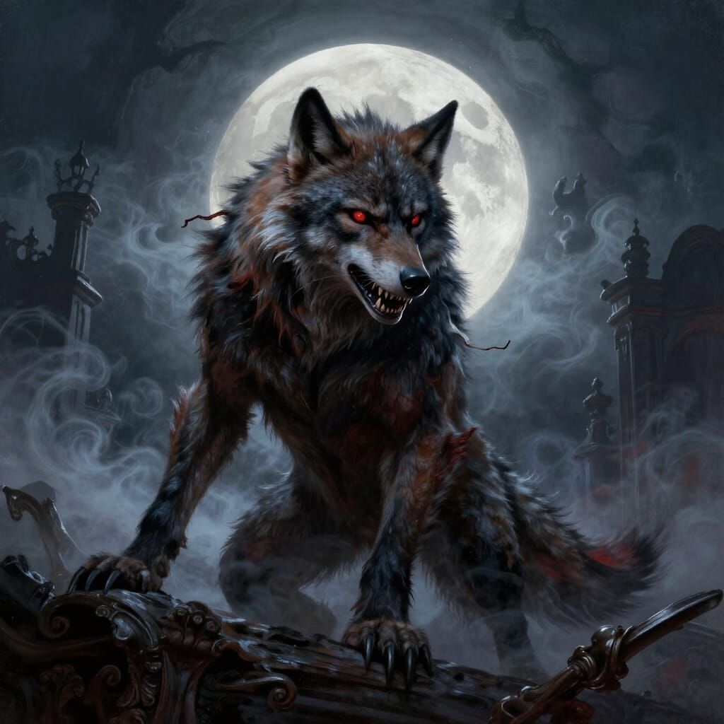 Terrifying Werewolf Under Baroque Full Moon