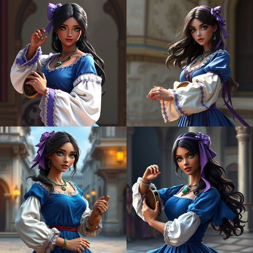 15th Century Parisian Romani Dancer in Elegant Blue Attire