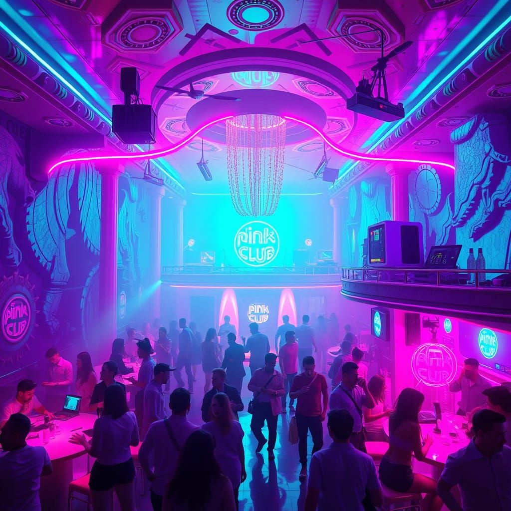 Vibrant Pink-Lit Nightclub in a Futuristic Dreamworld