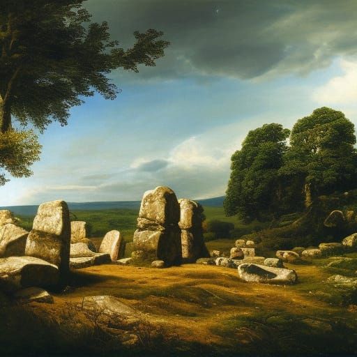 Monumental Trilithon Landscape in Romantic Style