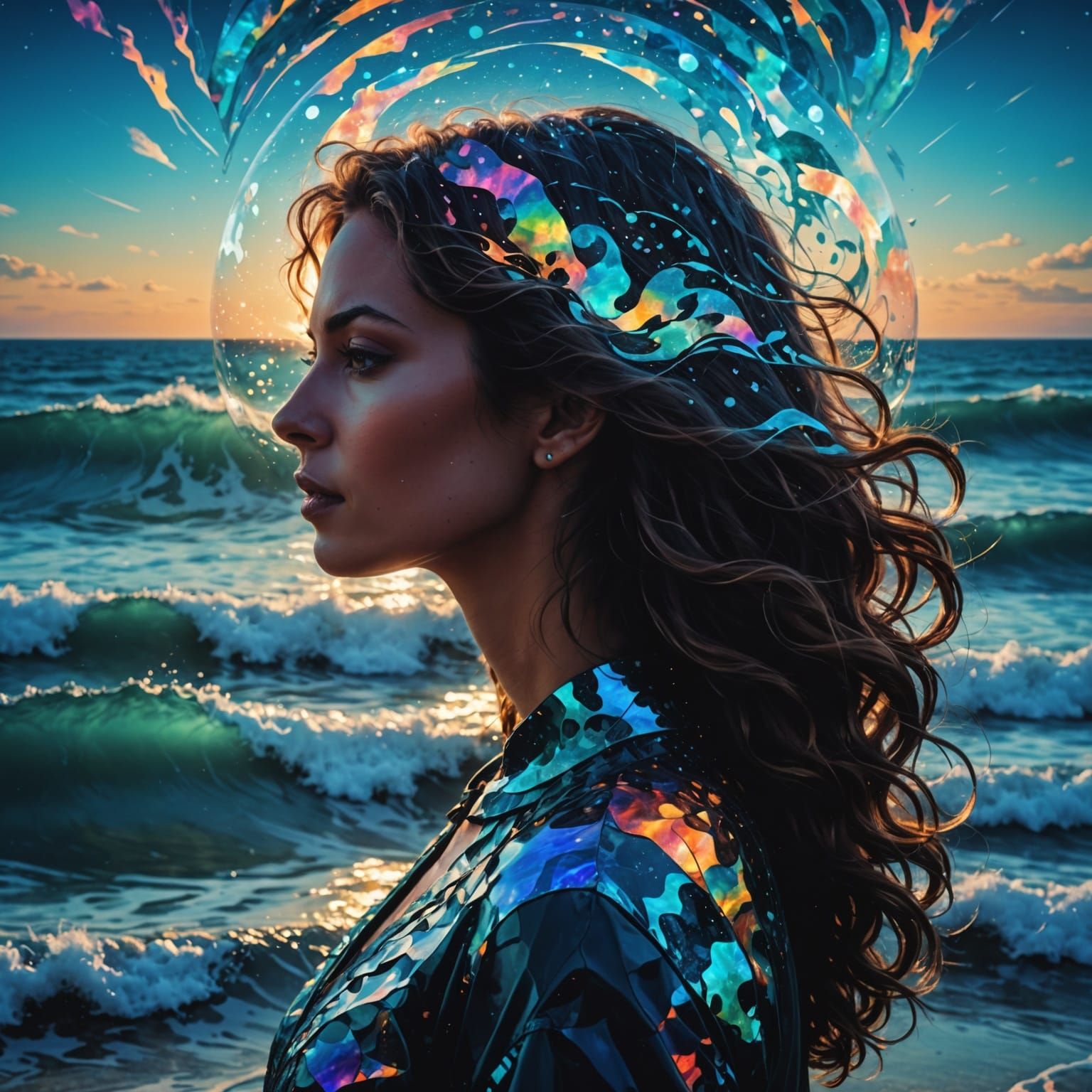 Cosmic Woman Shines Bright in Astral Waves