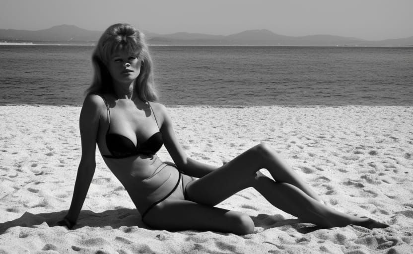 Brigitte Bardot on Cannes Beach: Hyperrealistic Image
