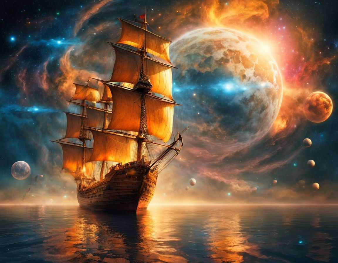 Cosmic Galleon Sailing Through Stardust Nebula