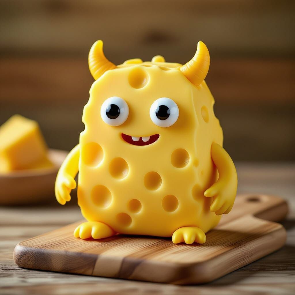 Adorable Tiny Cheese Monster as Whimsical 3D Render