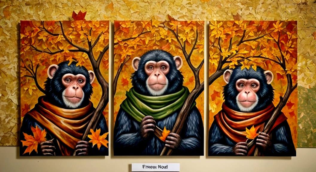 Autumn Leaf Monkeys in Impasto Style