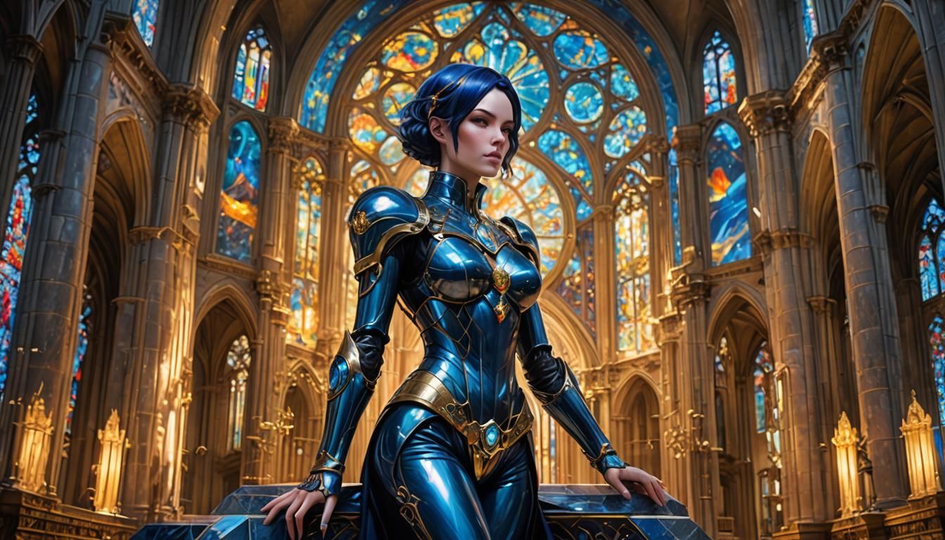 Gynoid Adventuress Plays Synth-Organ in Basilica