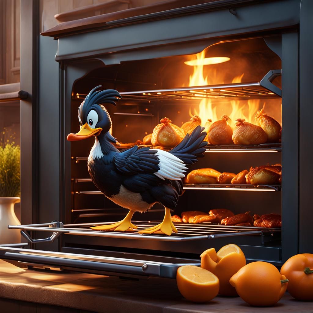 Daffy Duck's Oven Mishap: Cartoon Art