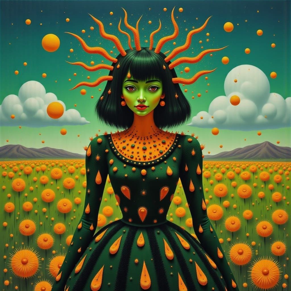 Cactus People Amidst a Vibrant Green Apple Landscape