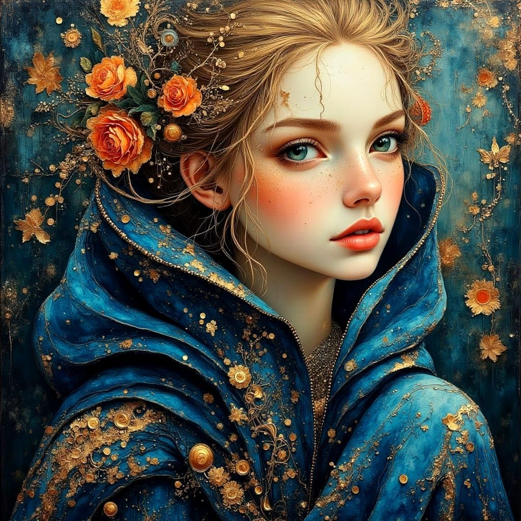 Cloaked Girl Portrait in Impasto Oil Painting Style