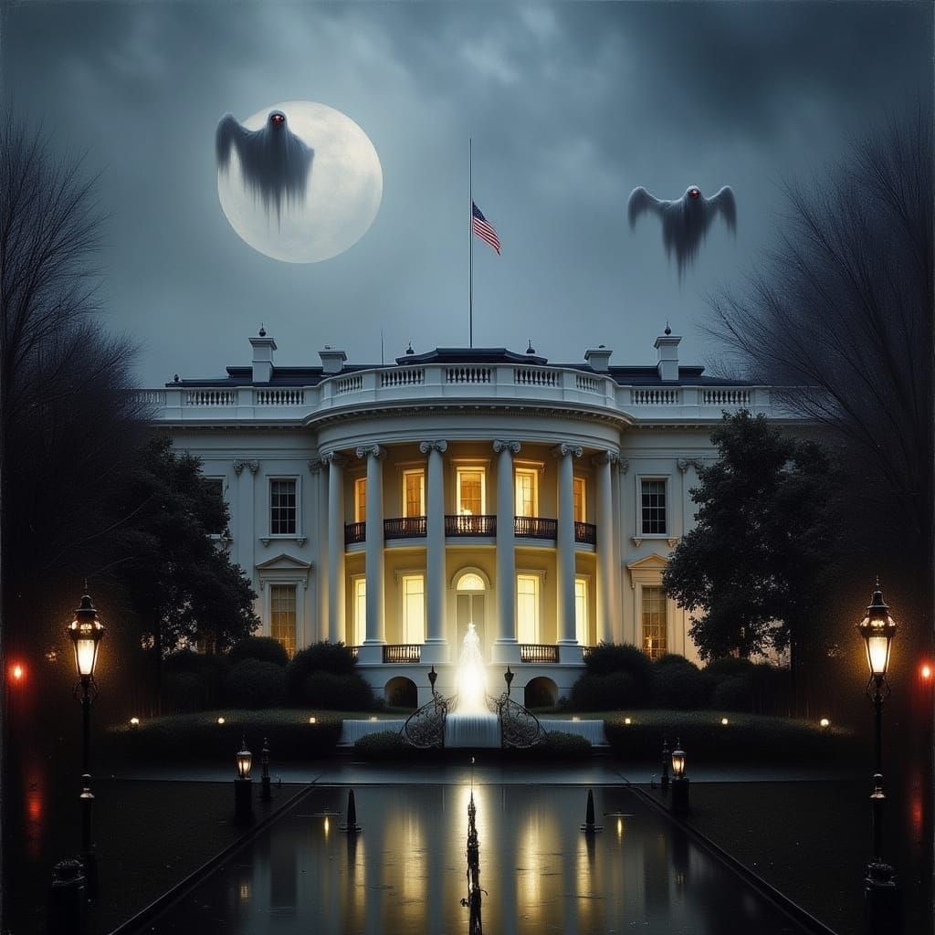 Haunted White House with Floating Ghosts
