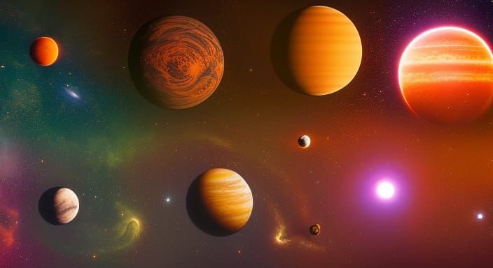 Cosmic Planets and Moons in Bioluminescent Colors