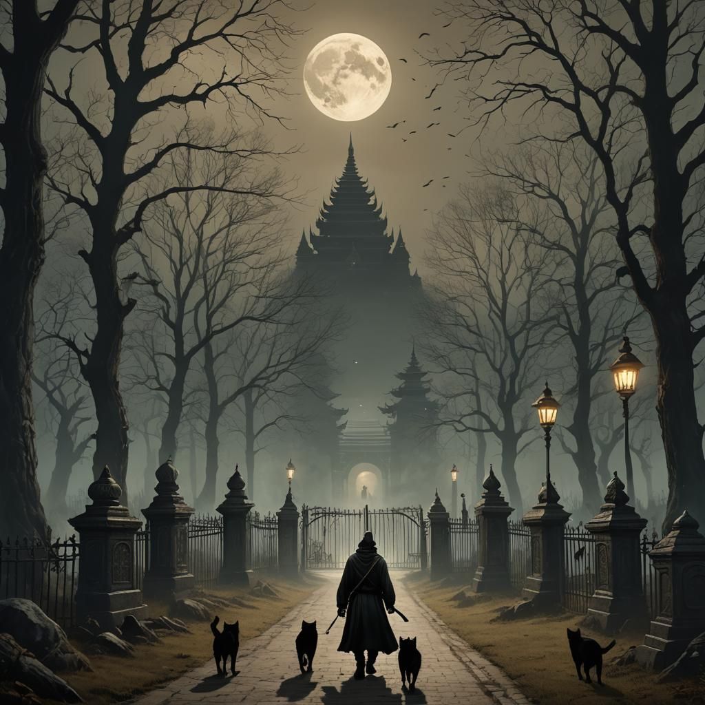 Mystical Gateway: Dark Fantasy Forest with Werewolves