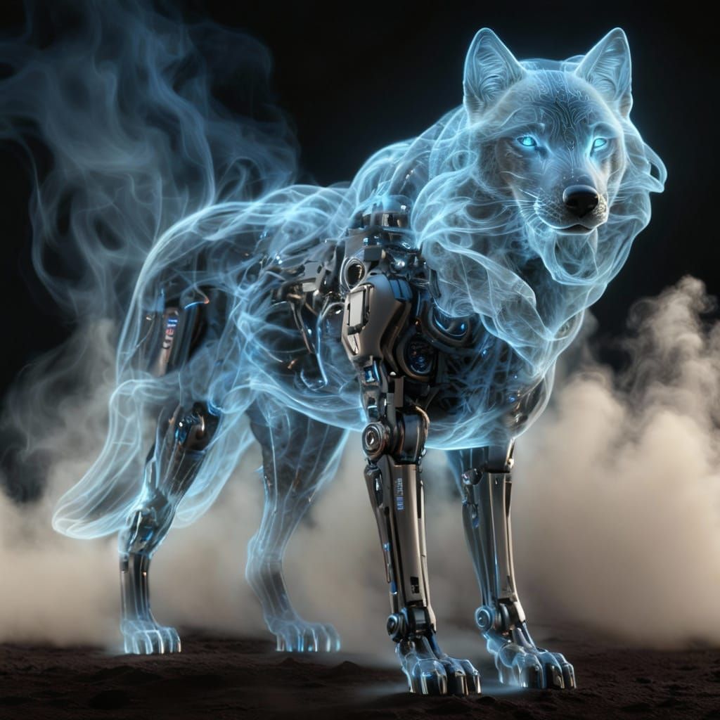 Ethereal Smoke Wolf Hologram in Dreamscape
