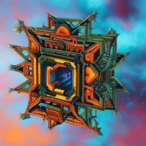 Sci-Fi Tesseract Engine in Graffiti Art Style