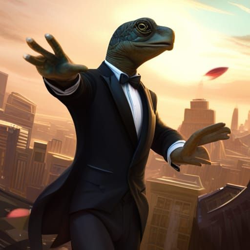 Turtle Dances in Tuxedo: Detailed Fantasy Art