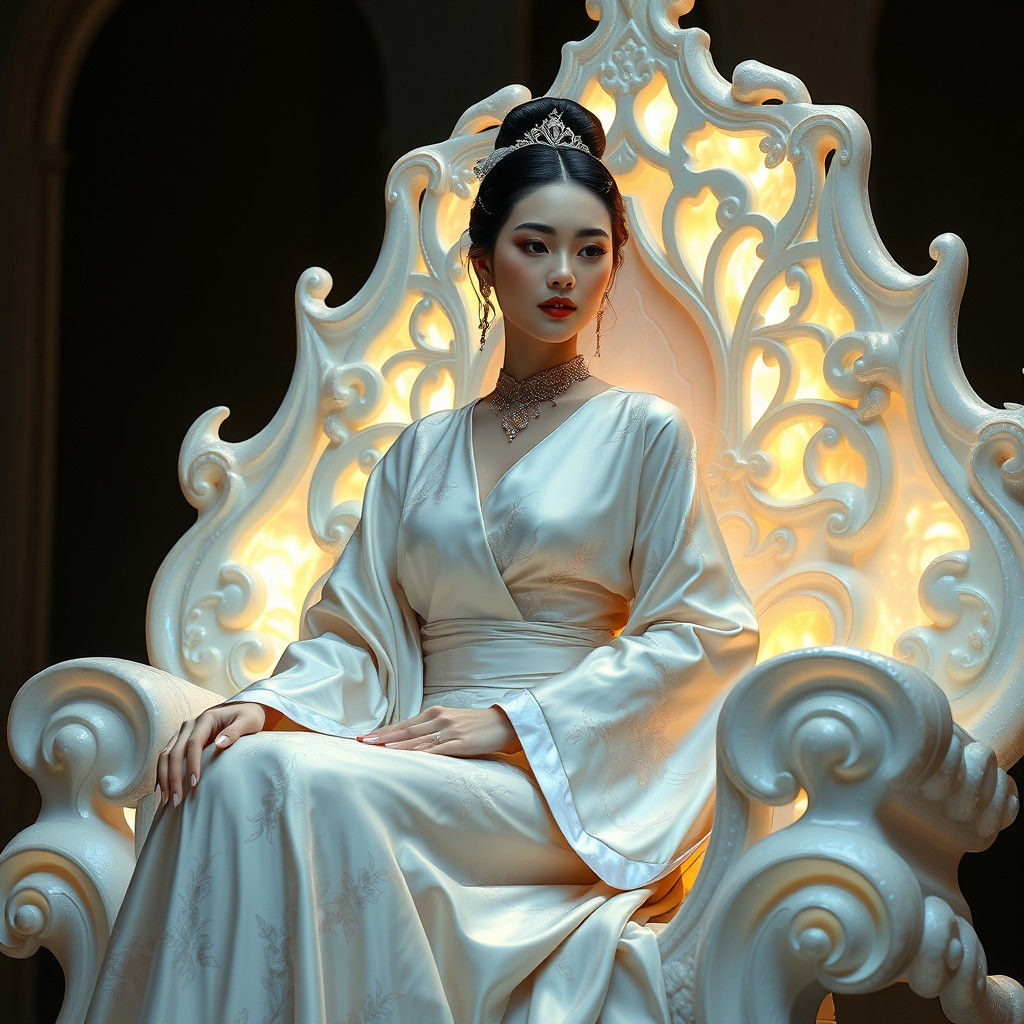 Asian Elf Princess on Gaudi-Inspired Opal Throne