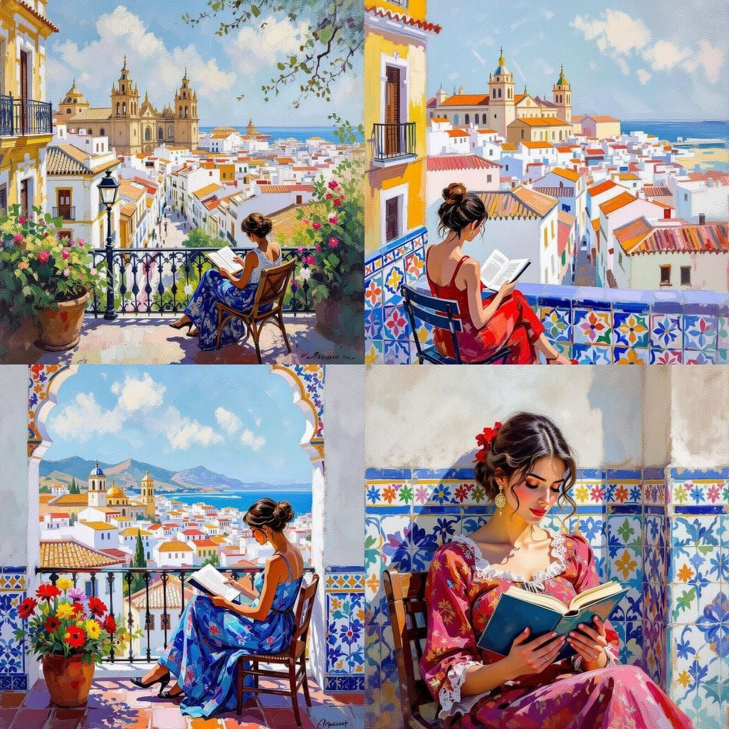 Cádiz Landscape Painting in Gouache Style