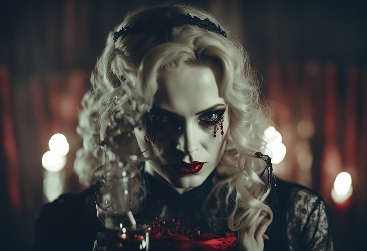 Cinematic Vampire Queen in Gothic Victorian Setting
