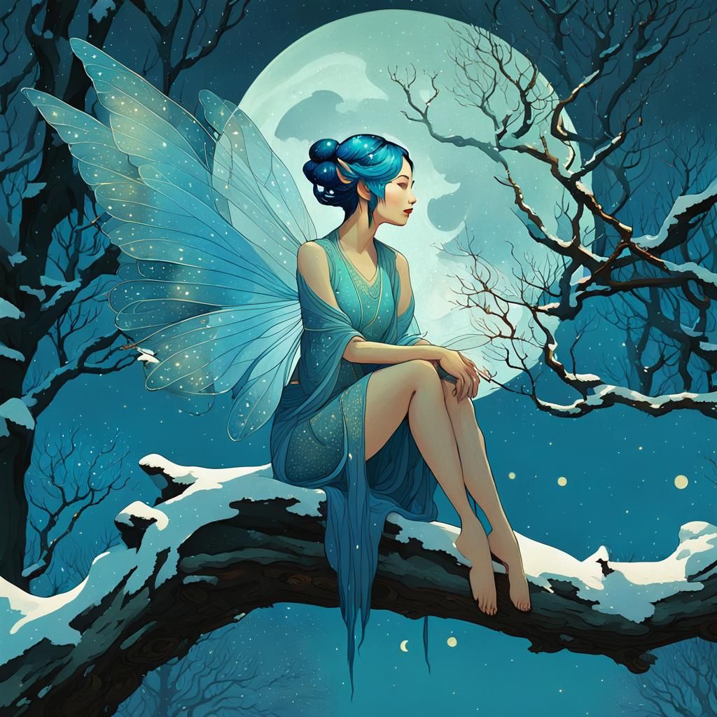 Ethereal Winter Fairy in a Detailed Fantasy Art Style