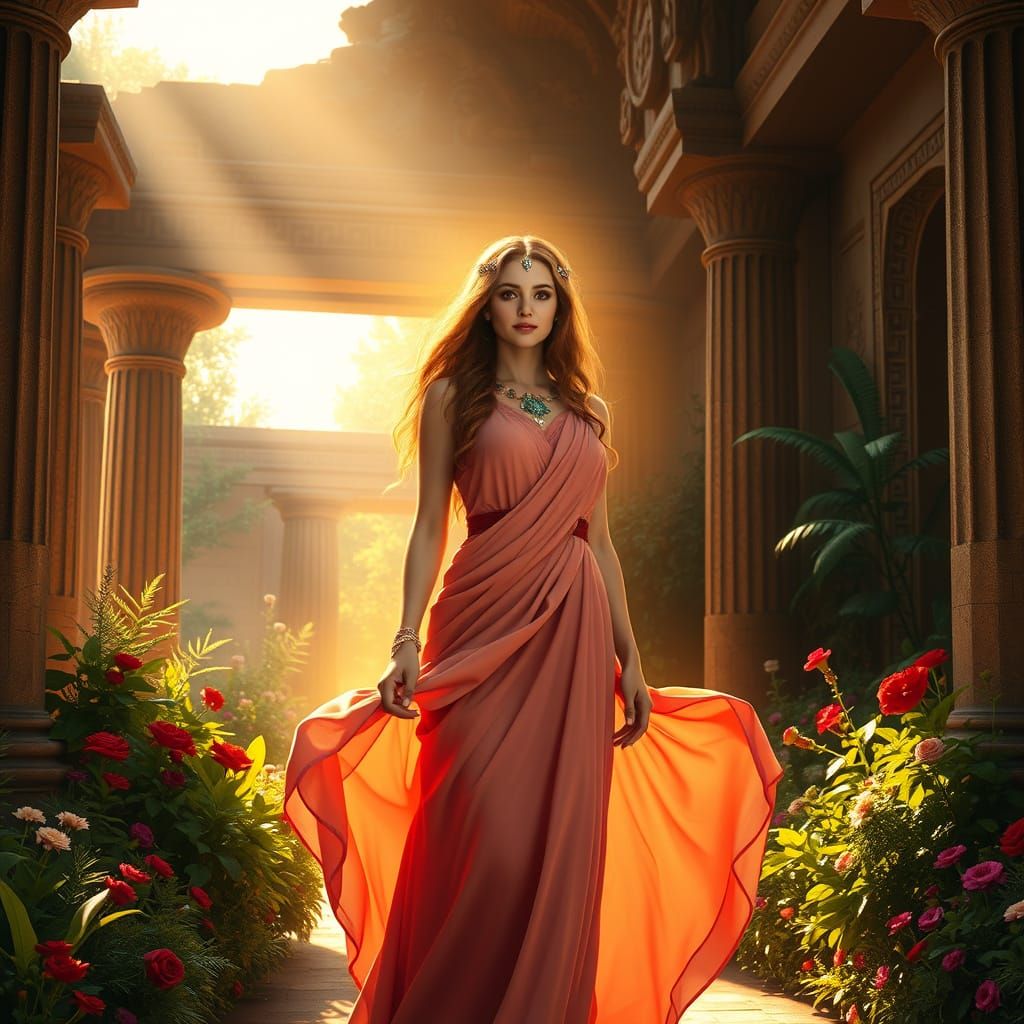 Ethereal Goddess of the Hearth in Ancient Greek Temple