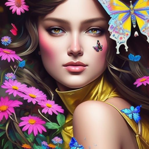 Chibi Princess Surrounded by Flowers, Graffiti Art