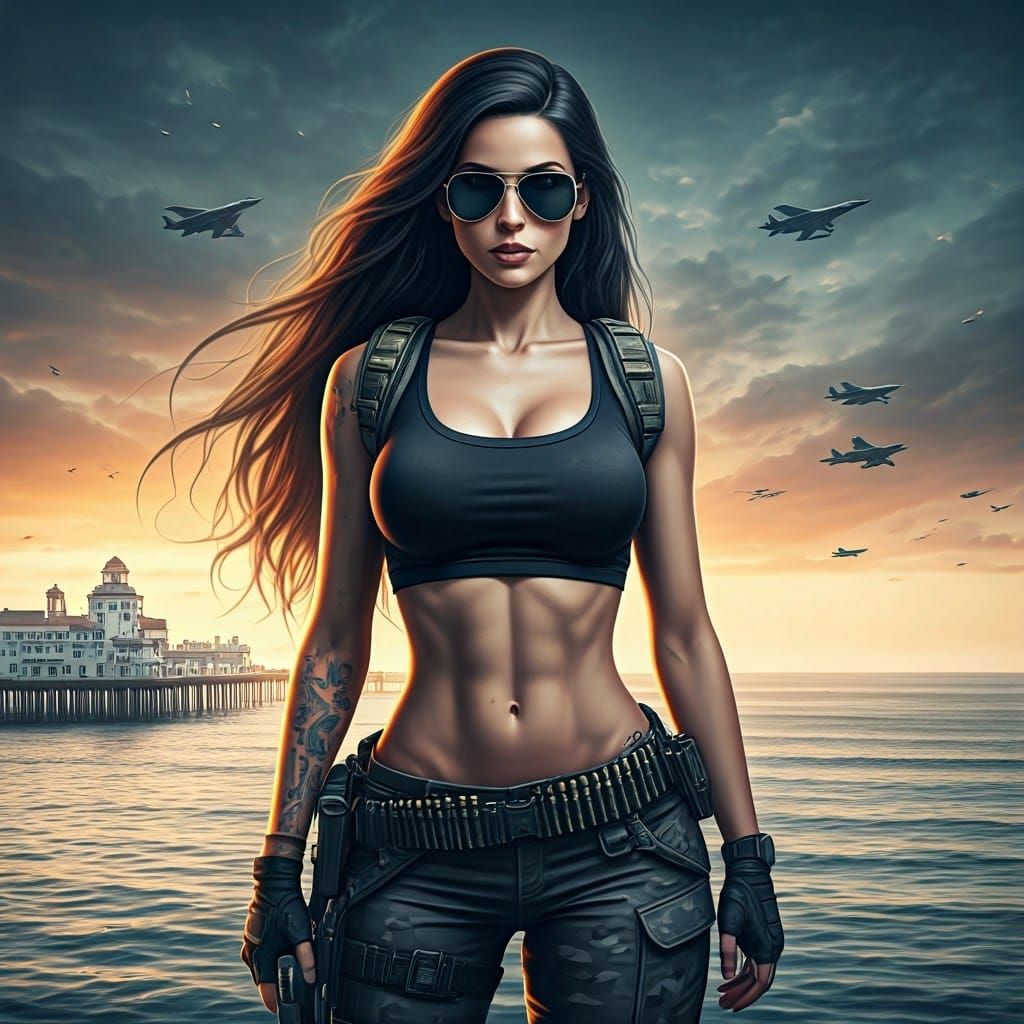 Sensual Warrior in War Zone, Realistic Style