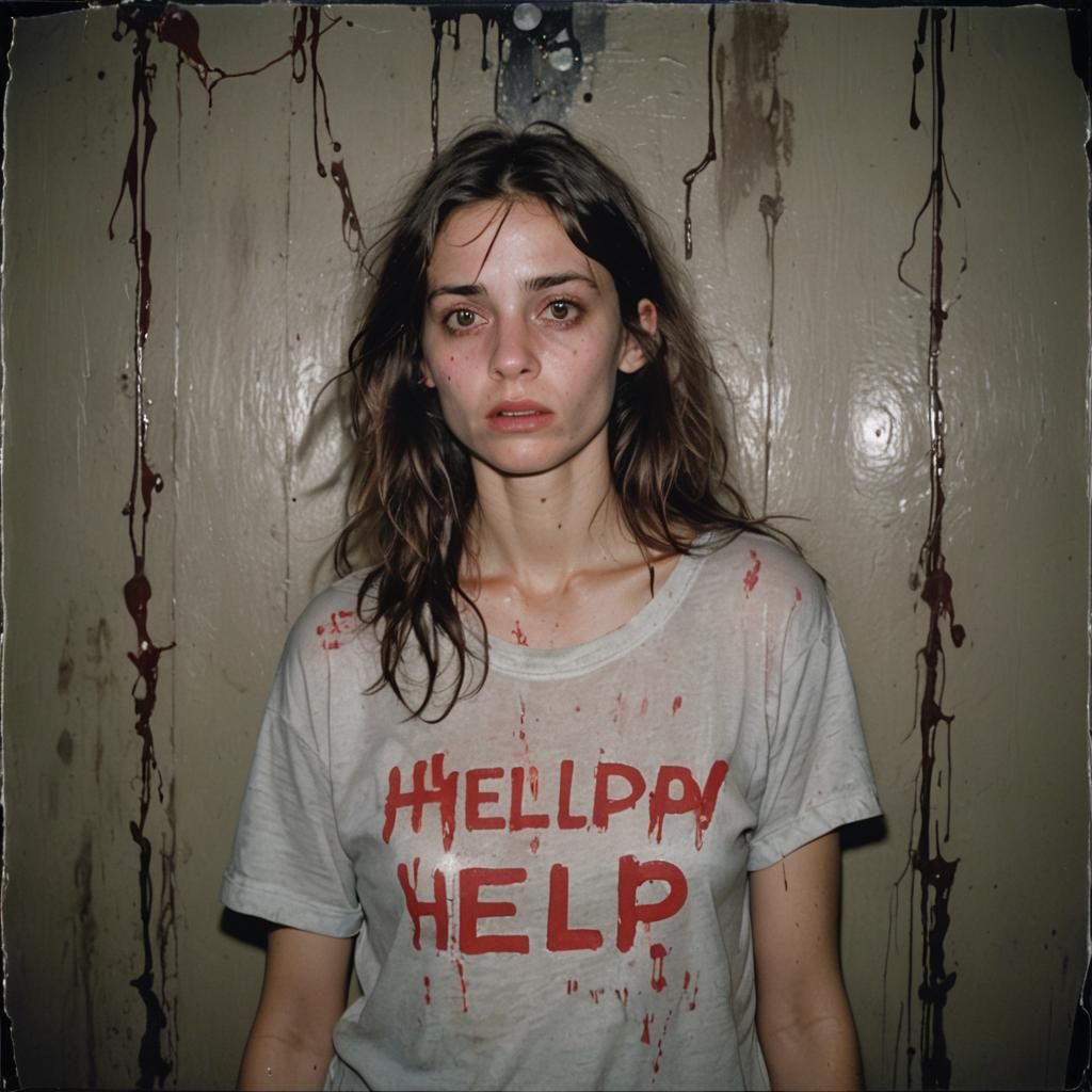 Distressed Woman in 70s Polaroid Style