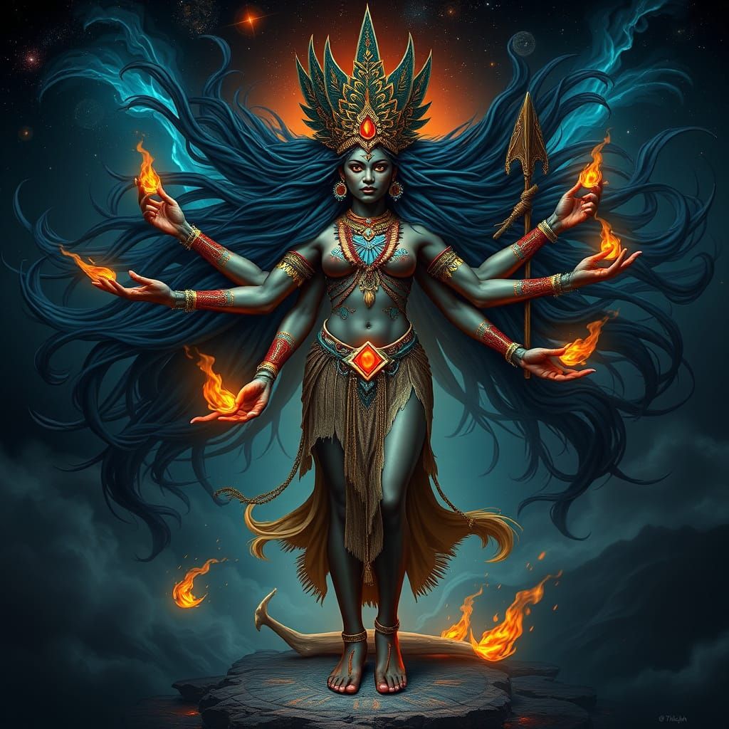 Polynesian Goddess Kali in Cosmic Battlefield