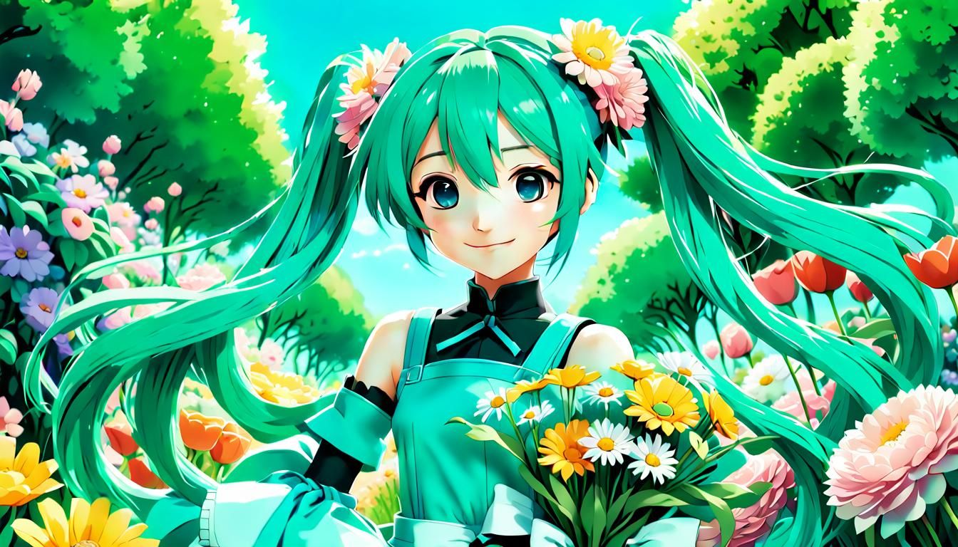 Hatsune Miku in a Dreamy Anime Garden