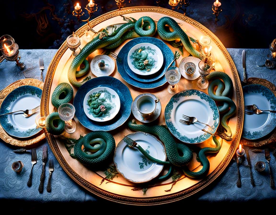 Surreal Serpent Meal: Ethereal Fantasy in Hyperdetail
