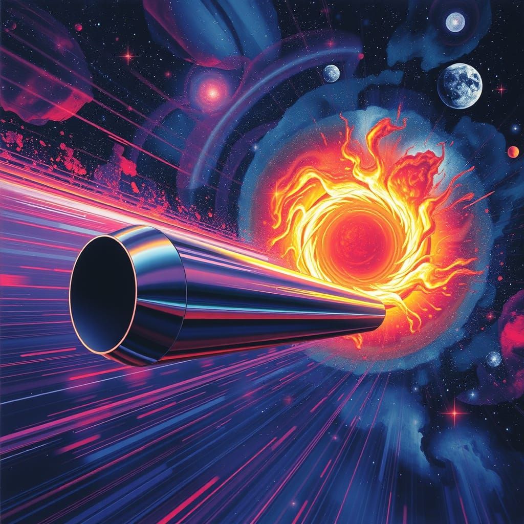 Vibrant Starship Blasts Through Cosmic Vortex