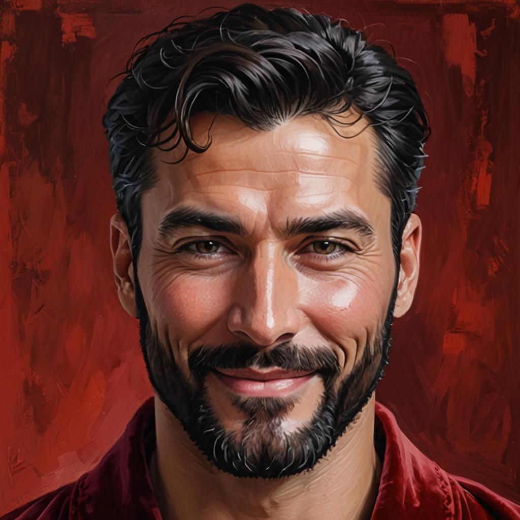 Portrait of Bearded Man in Red Robe, Impasto Style