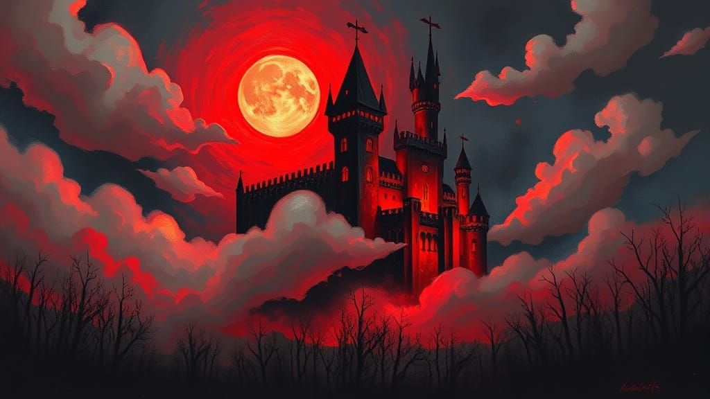 Medieval Castle in Neo-Impressionist Oil Painting