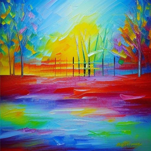 Colorful CherryLand in Expressionist Oil Painting