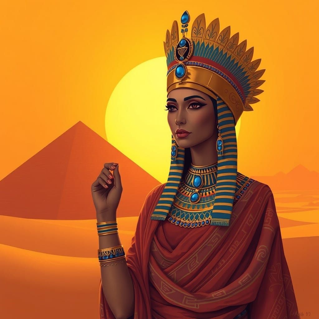 Egyptian Queen in Golden Desert Sunset