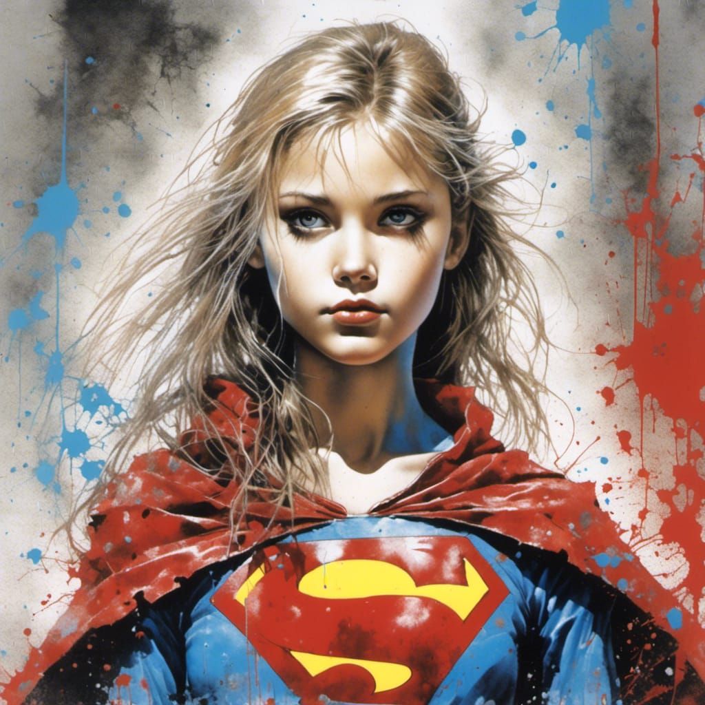 Vintage Splash Art Portrait of Supergirl by Luis Royo