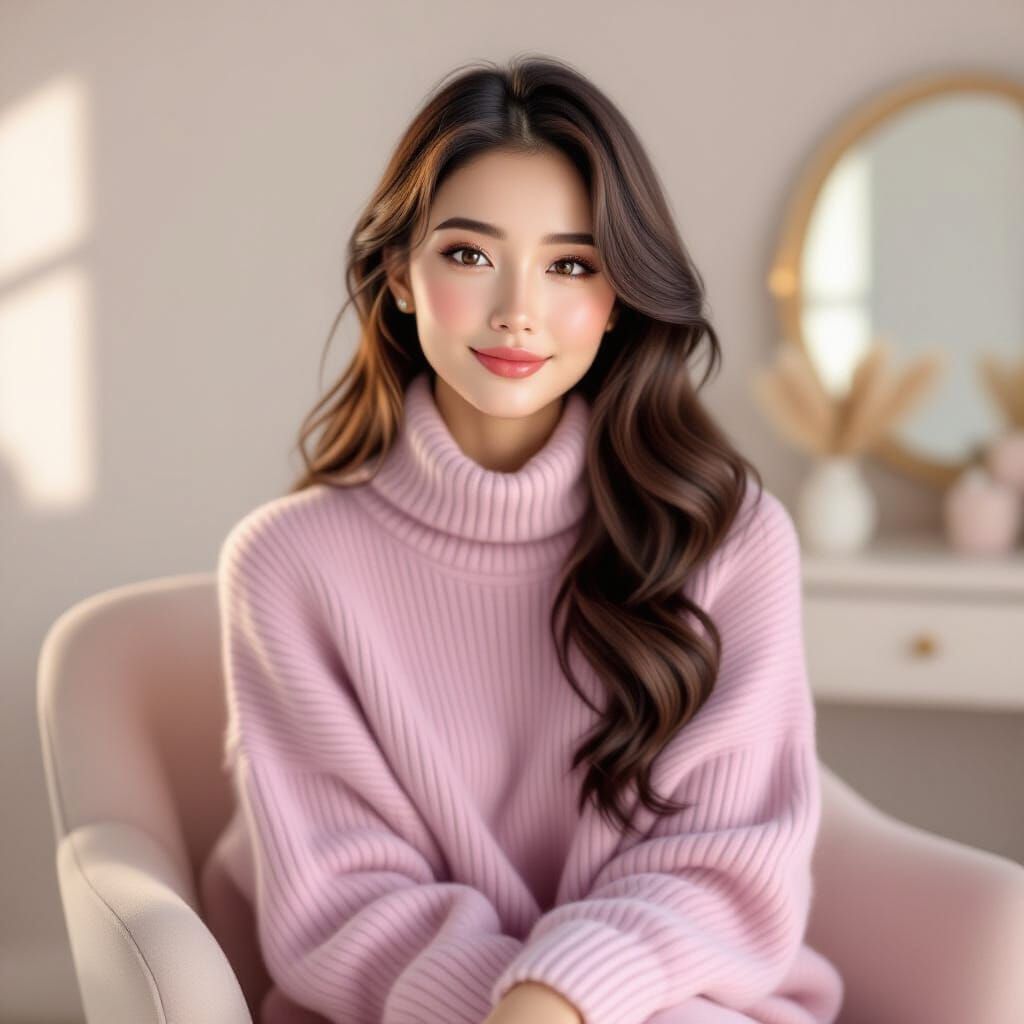 Elegant Woman Posed in Soft Pastel Knits