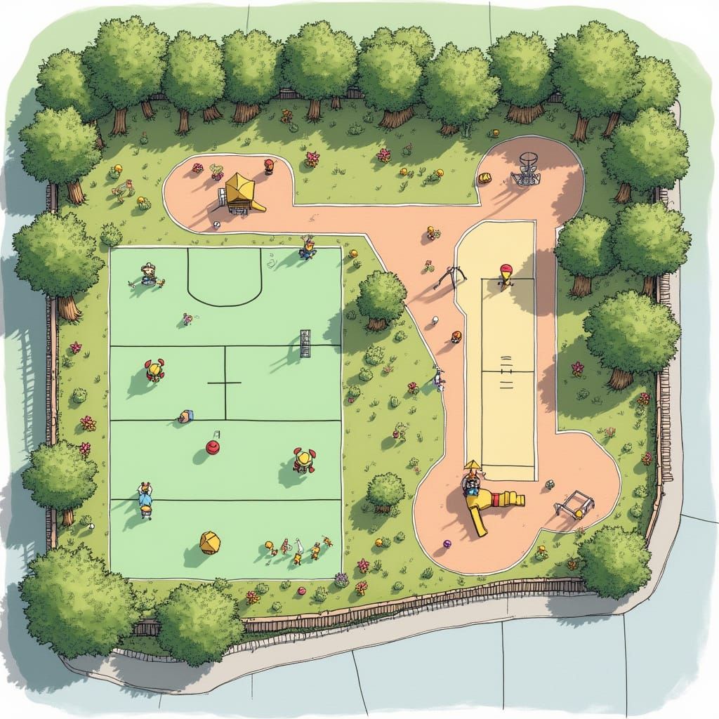 Kindergarten Outdoor Activity Area Plan in Colorful, Child-F...