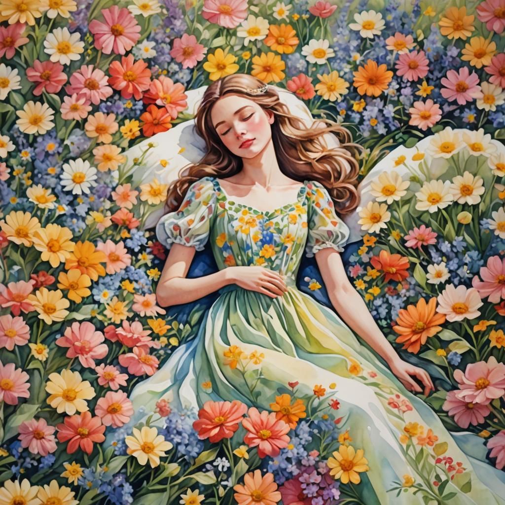 Sleeping Beauty in a Bed of Flowers