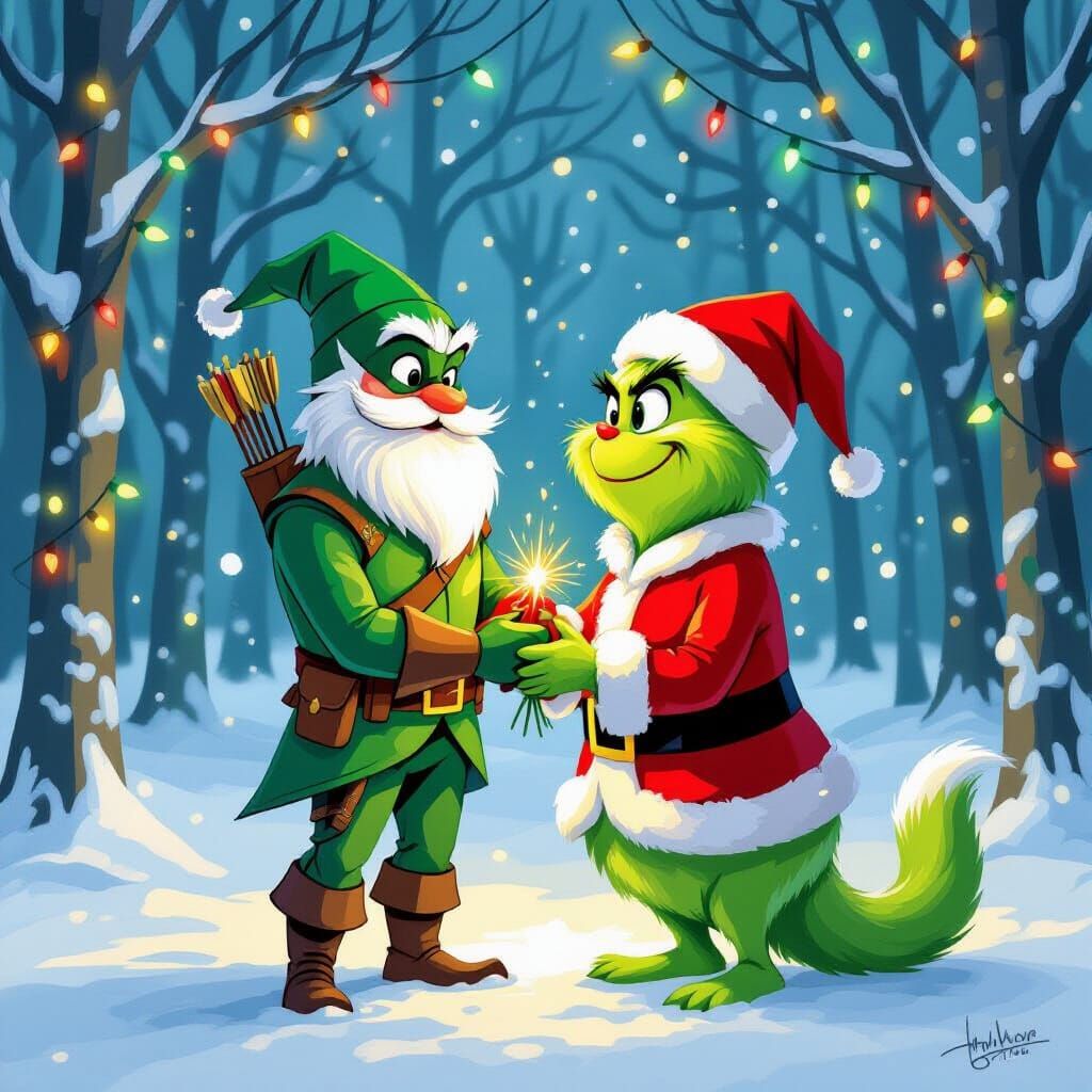 Green Arrow Marries Grinch in Snowy Woodland Celebration
