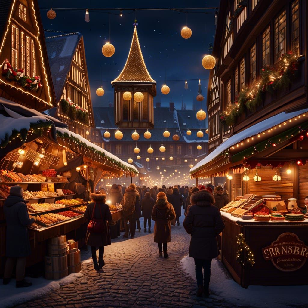 Strasbourg Christmas Market in Surrealist Style