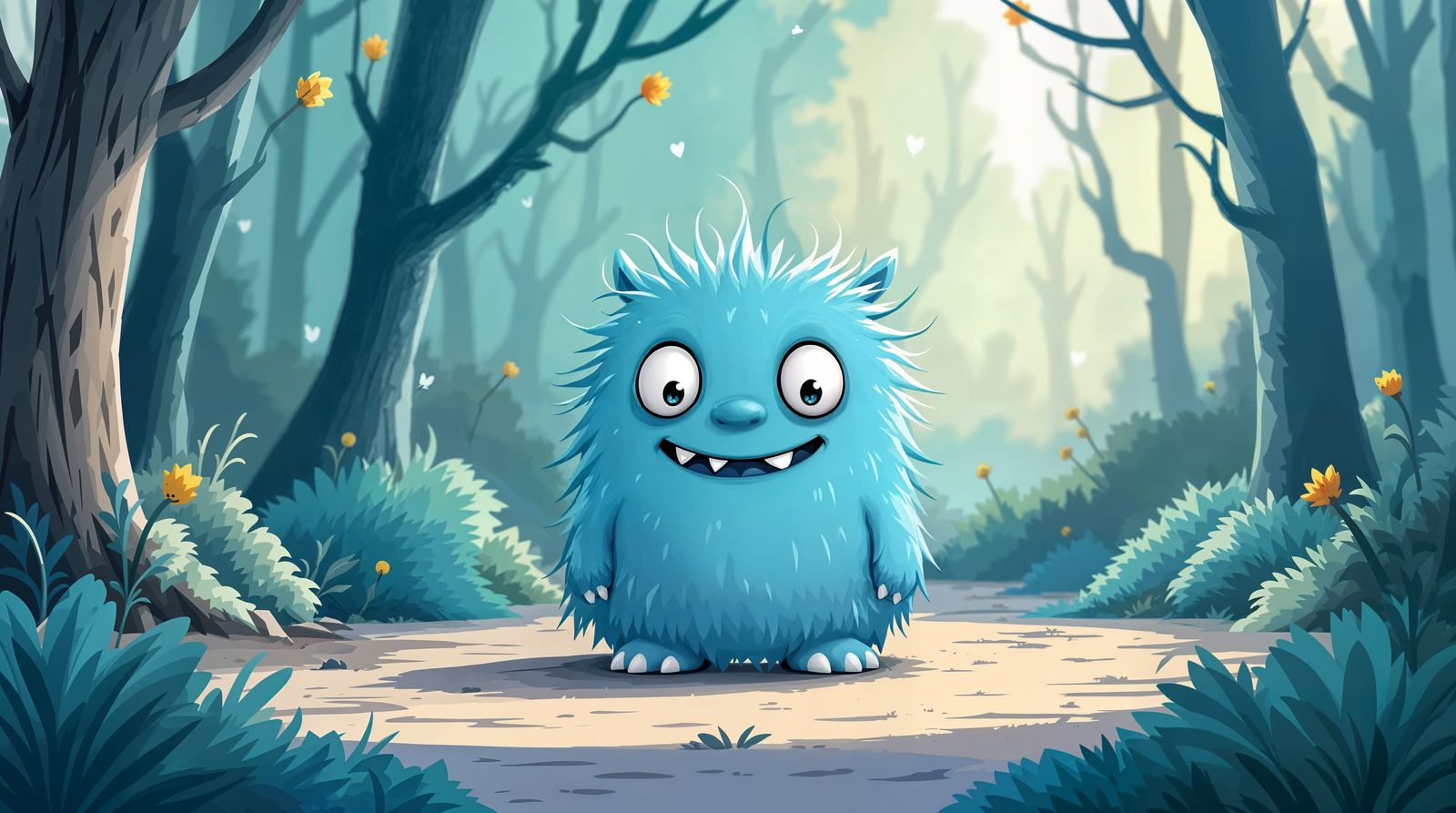 Cute Blue Monster with Friendly Smile