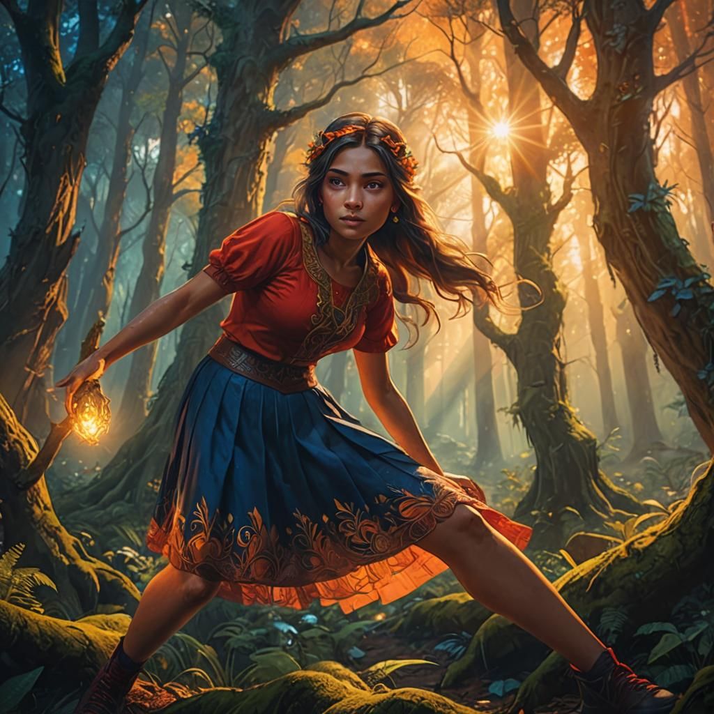 Girl in Mystical Forest: Fantasy Concept Art