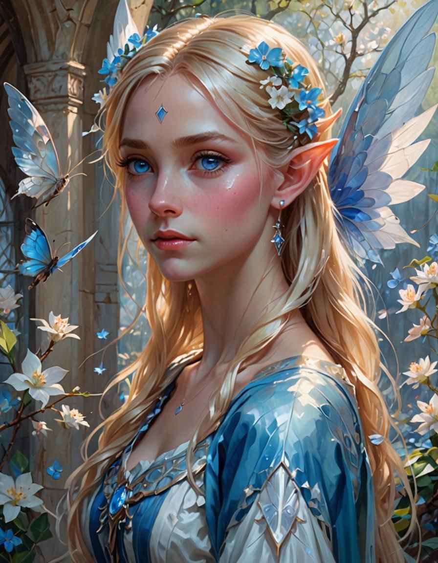 Magical Elf Portrait with Sakura Petals