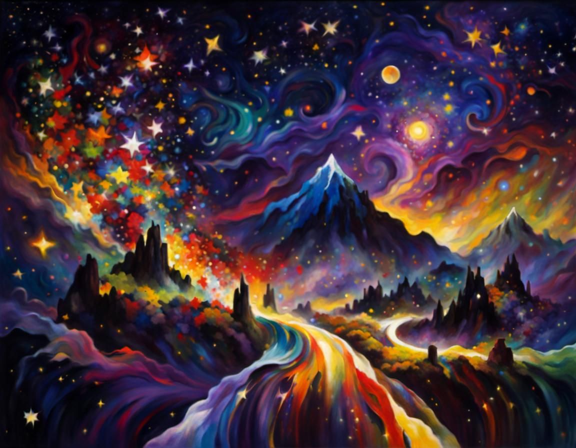 Intertwined Souls: Starry Night in Abstract Expressionism