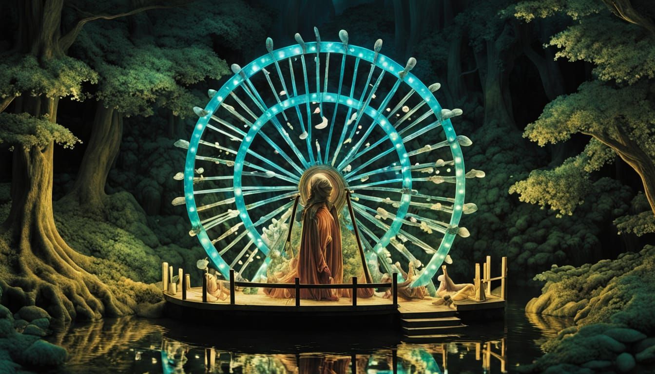 Ethereal Waterwheel Portal in Dream Plasma Style