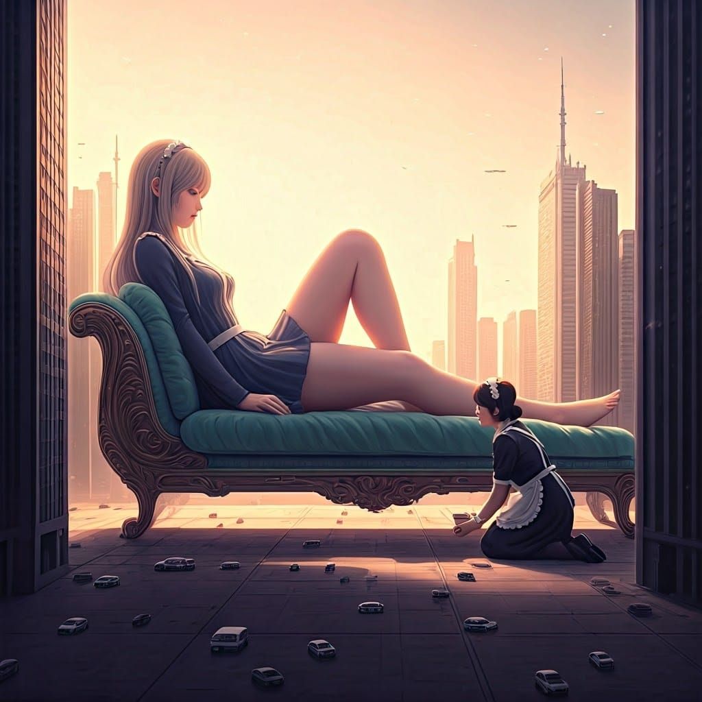 Giantess daughter makes her mom a maid to her feet