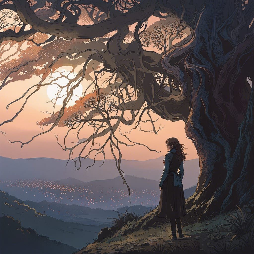 Drenched Woman Under Tree, Detailed Studio Photo